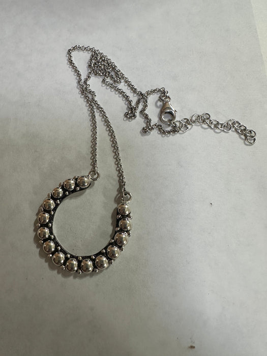 Handmade Sterling Silver Ball Horseshoe Necklace Signed Nizhoni