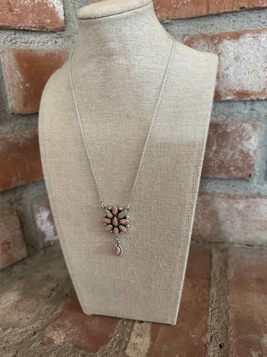 Blooming Cluster Handmade Sterling Silver & Pink Fire Opal Necklace