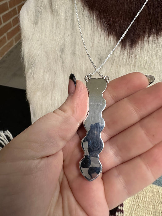 Handmade Blue Fire Opal & Sterling Silver Heart Drop Necklace