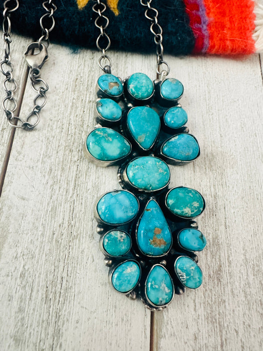 Navajo Sterling Silver & Turquoise Cluster Necklace by Sheila Becenti