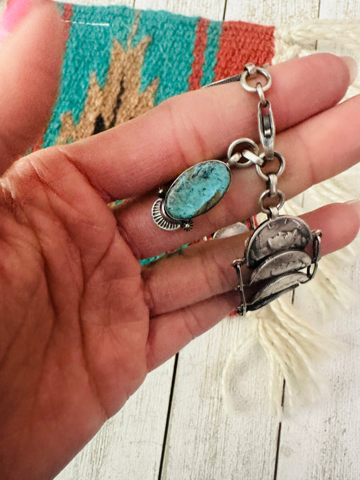 Navajo Turquoise & Sterling Silver Liberty Dime Bracelet By James McCabe