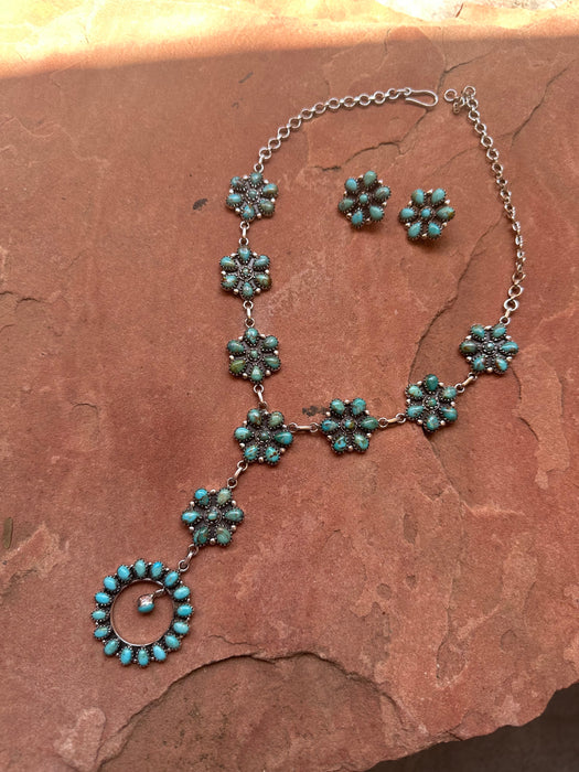 Handmade Turquoise & Sterling Silver Necklace Earrings Set Signed Nizhoni