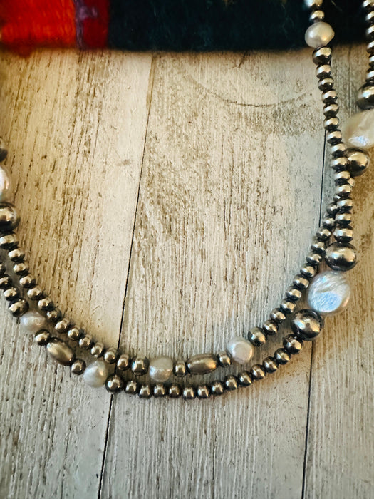Navajo Pearl & Freshwater Pearl Beaded Necklace 40”