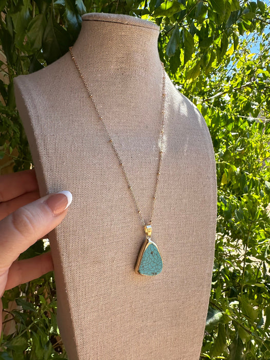 “The Golden Collection” Handmade Natural Turquoise 14k Gold Plated Necklace