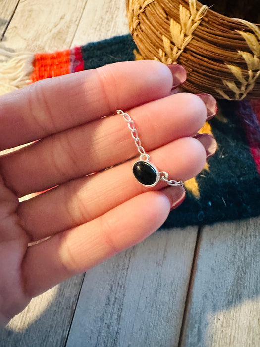 Navajo Black Onyx And Sterling Silver Dot Necklace Signed
