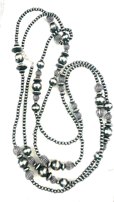 Navajo Sterling Silver Pearl Beaded Necklace 60”