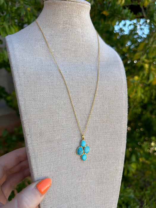 “The Golden Collection” Handmade Natural Turquoise 4 Stone 14k Gold Plated Necklace