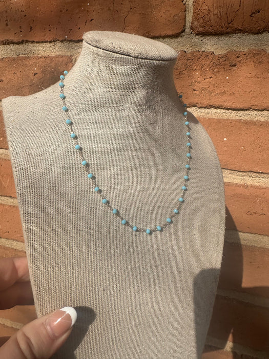 “The Golden Collection” The Adventures Handmade Light Blue Beaded 14k Gold Plated Necklace
