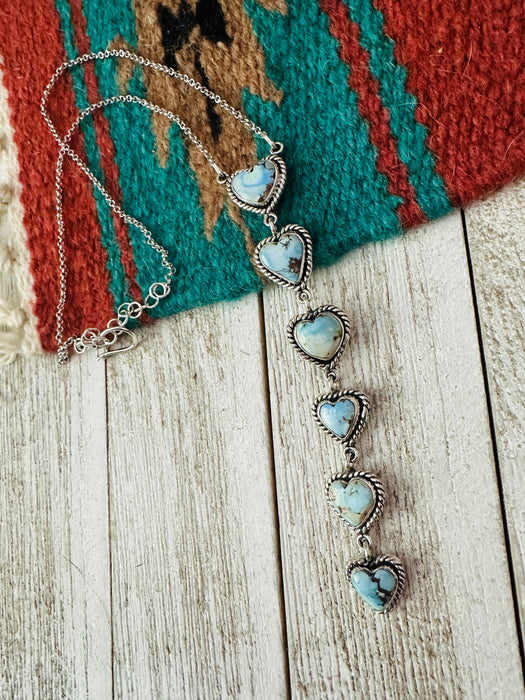 Handmade Sterling Silver & Golden Hills Turquoise Heart Lariat Necklace