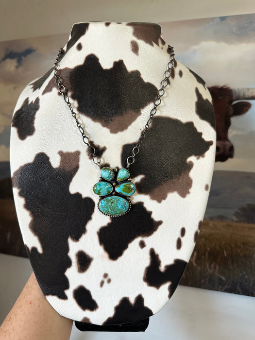 Beautiful Navajo Sterling Silver Sonoran Mountain Turquoise Cluster Necklace Signed Kathleen