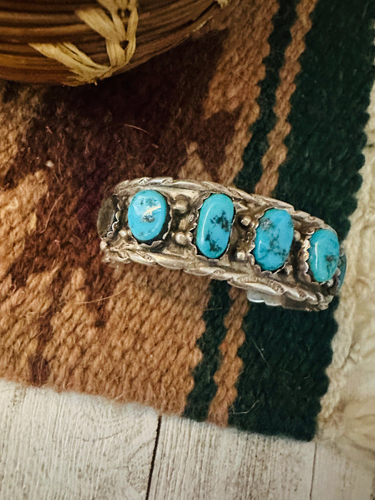 Old Pawn Navajo Sterling Silver & Kingman Turquoise Cuff Bracelet