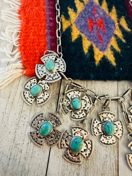 Navajo Sterling Silver & Turquoise Cross Drop Necklace