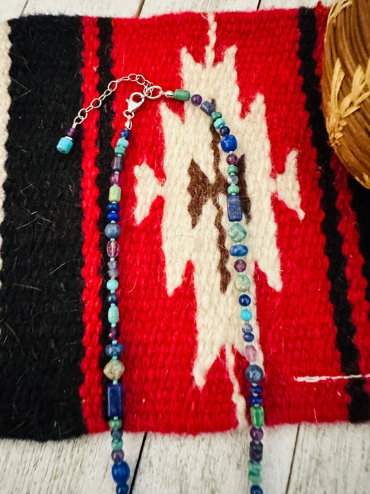 Navajo Multi Stone & Sterling Silver Pearl Beaded 16” Necklace