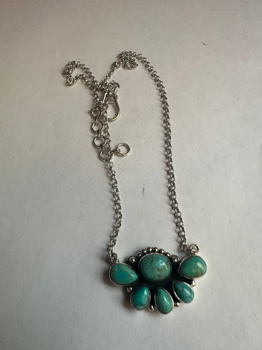 Handmade Turquoise & Sterling Silver 6 Stone Necklace Signed Nizhoni