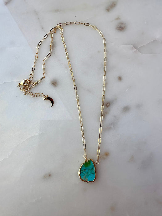 “The Golden Collection” Elemental Force Handmade Natural Turquoise 14k Gold Plated Necklace