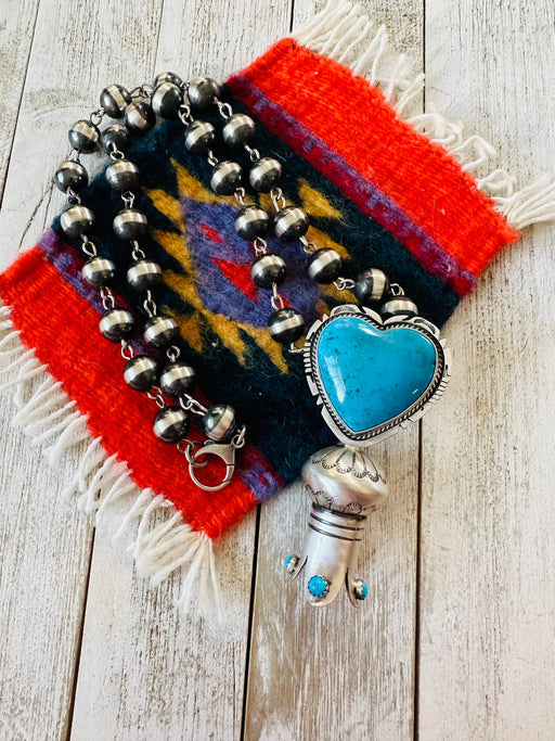 Navajo Sterling Silver & Turquoise Heart Blossom Beaded Necklace - Culture Kraze Marketplace.com