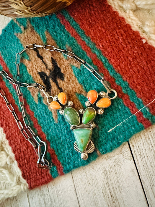 Navajo Sterling Silver, Turquoise & Spiny Necklace
