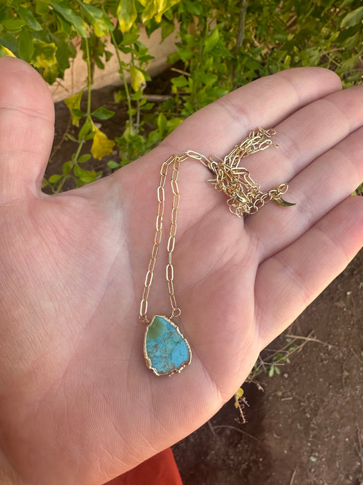 “The Golden Collection” Elemental Force Handmade Natural Turquoise 14k Gold Plated Necklace
