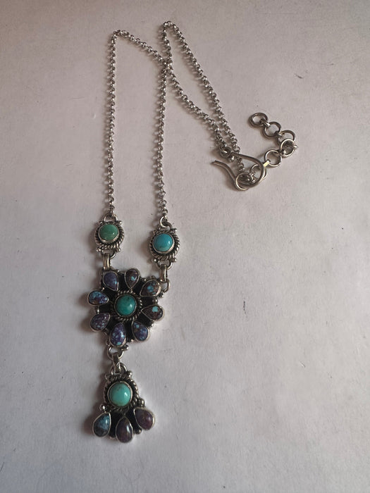 Handmade Turquoise, Purple Dream & Sterling Silver Cluster Necklace