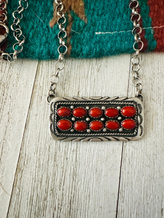 Navajo Sterling Silver & Coral Bar Necklace