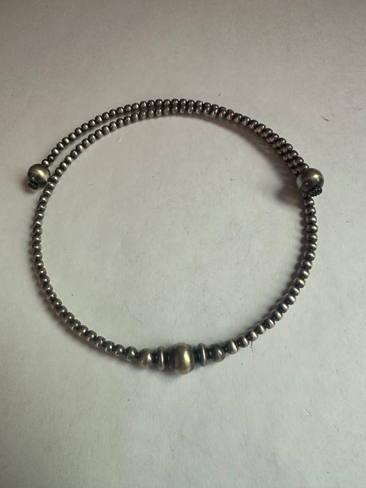 Navajo Sterling Silver Beaded Wrap Choker Necklace