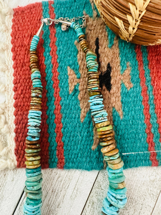 Navajo Turquoise and Sterling Silver Rolled Beaded Necklace 18”
