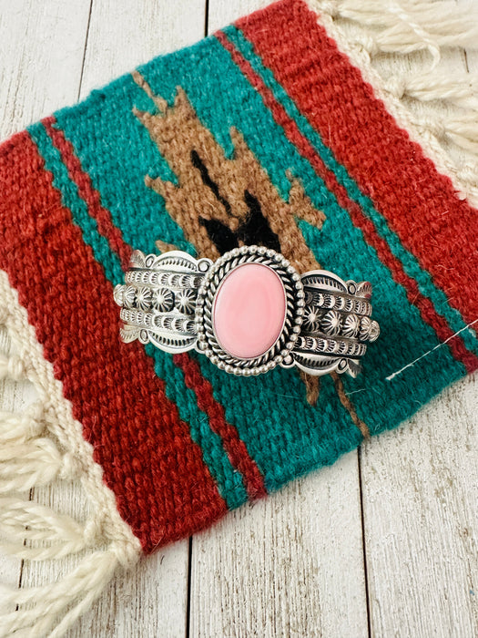 Navajo Queen Pink Conch & Sterling Silver Cuff Bracelet