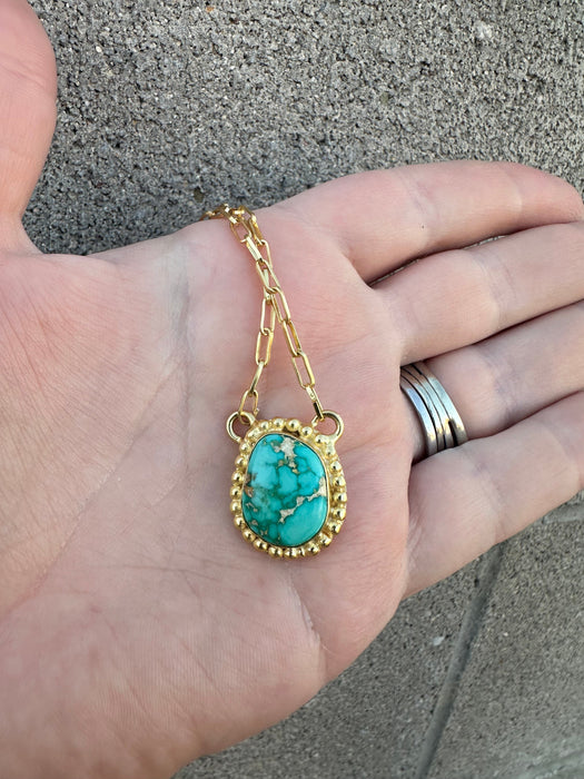“The Golden Collection” THE OASIS Handmade Natural Turquoise 14k Gold Plated Sterling Silver Necklace