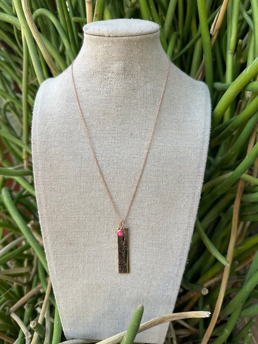 “The Golden Collection” HOWDY Handmade Hot Pink Fire Opal Rose Gold Plated Bar Charm Necklace
