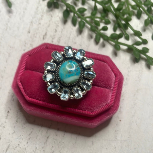 Nizhoni Handmade Turquoise & Blue Topaz Sterling Silver Adjustable Ring - Culture Kraze Marketplace.com