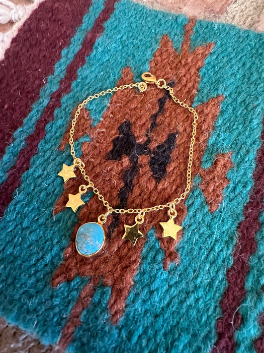 “The Golden Collection” Handmade Natural Turquoise 14k Gold Plated Star Bracelet