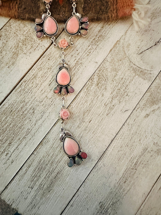 Handmade Sterling Silver, Pink Conch & Opal Necklace Set