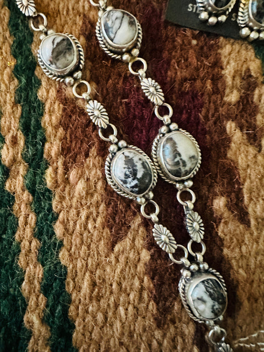 Navajo Sterling Silver & White Buffalo Lariat Necklace Set