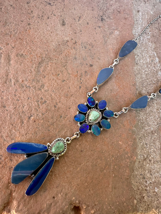 Handmade Denim Lapis, Turquoise & Sterling Silver Necklace