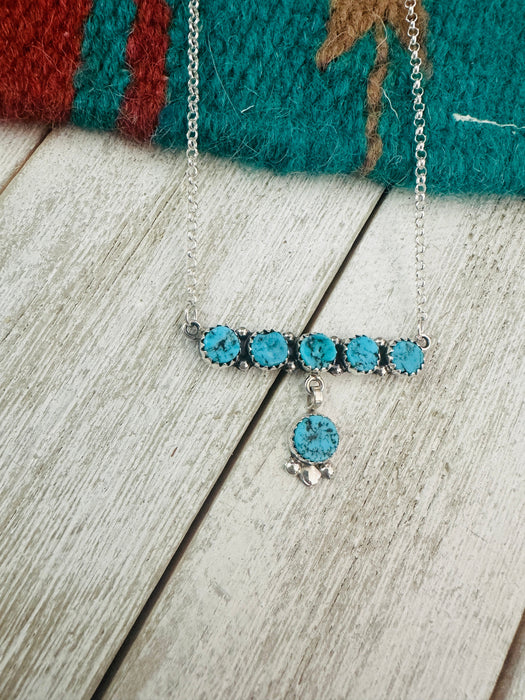 Navajo Sterling Silver & Kingman Turquoise Bar Necklace