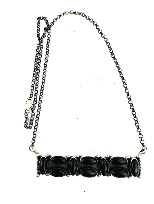 Navajo Sterling Silver & Black Onyx Bar Necklace by Jacqueline Silver