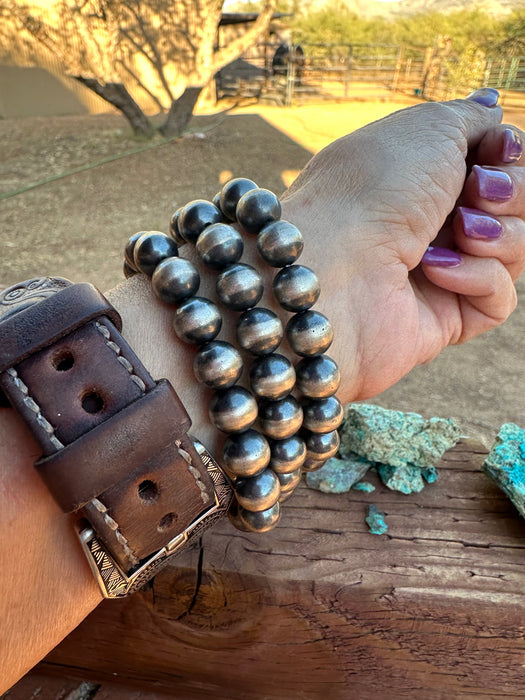 Navajo Sterling Silver 10mm Beaded Elastic Bracelet