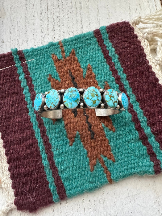 Navajo 6 Stone Turquoise & Sterling Silver Cuff Bracelet Signed S.Tso
