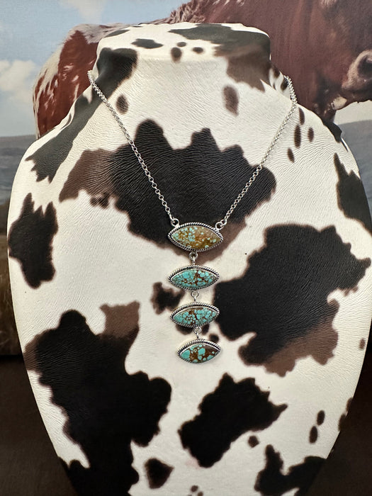 “Desert Sky” Handmade Sterling Silver & Number 8 Turquoise Drop Necklace Signed Nizhoni