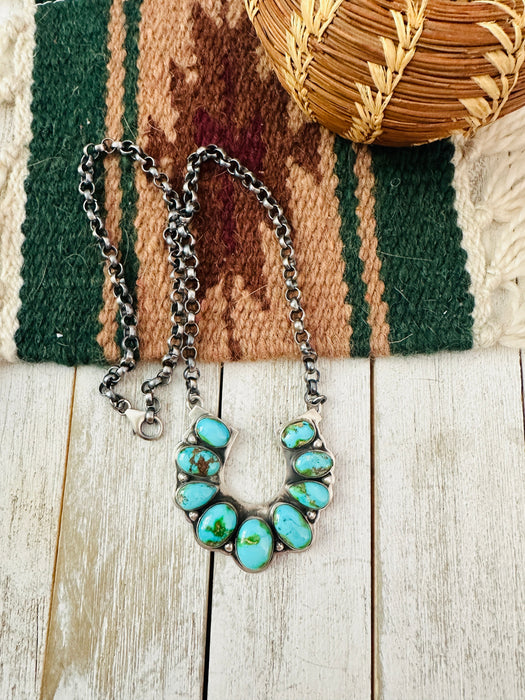 Navajo Sonoran Mountain Turquoise & Sterling Silver Horseshoe Necklace