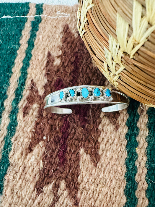 Navajo Sterling Silver & Turquoise Baby Cuff Bracelet