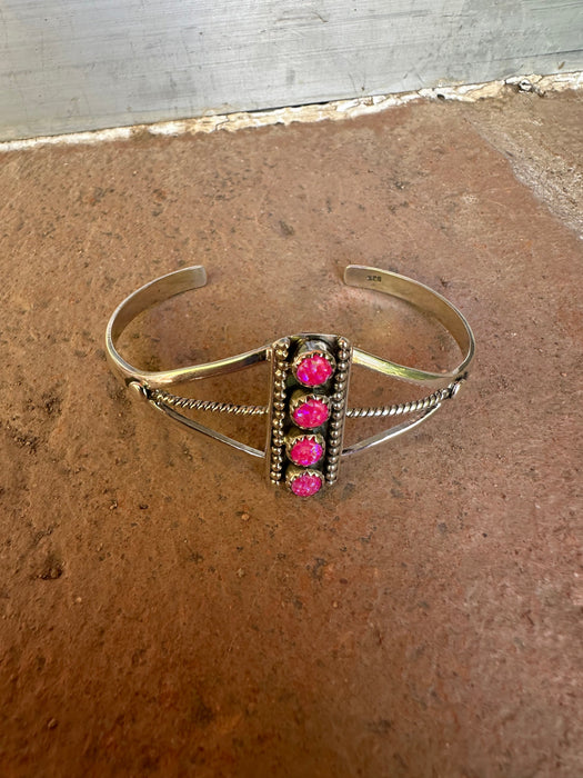 Handmade Sterling Silver & Pink Fire Opal Cuff Bracelet