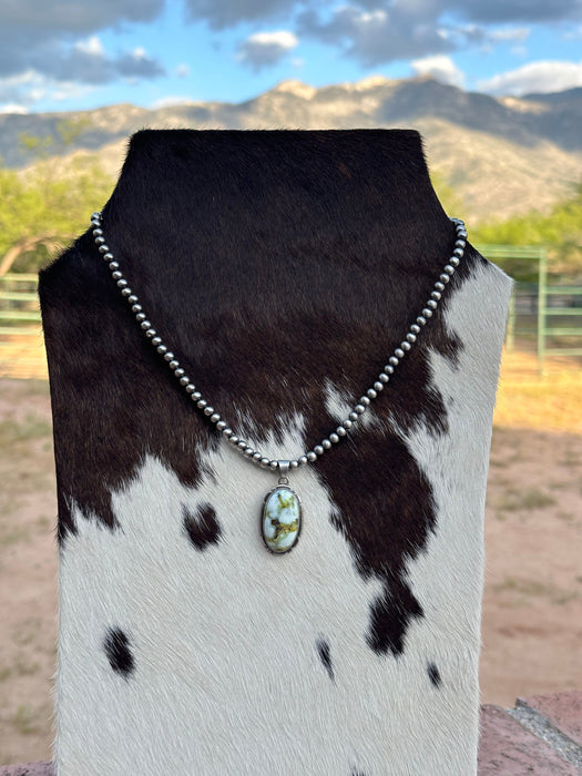 Navajo Sterling Silver & Palomino Turquoise Beaded Necklace