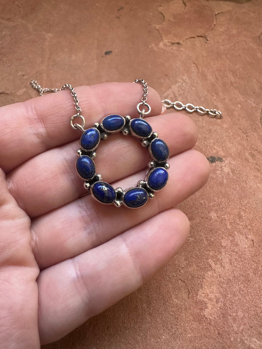Beautiful Handmade Sterling Silver & Lapis Circle Necklace