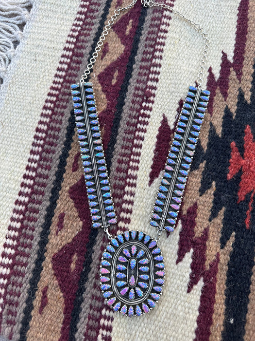 Handmade Purple Fire Opal & Sterling Silver Statement Necklace