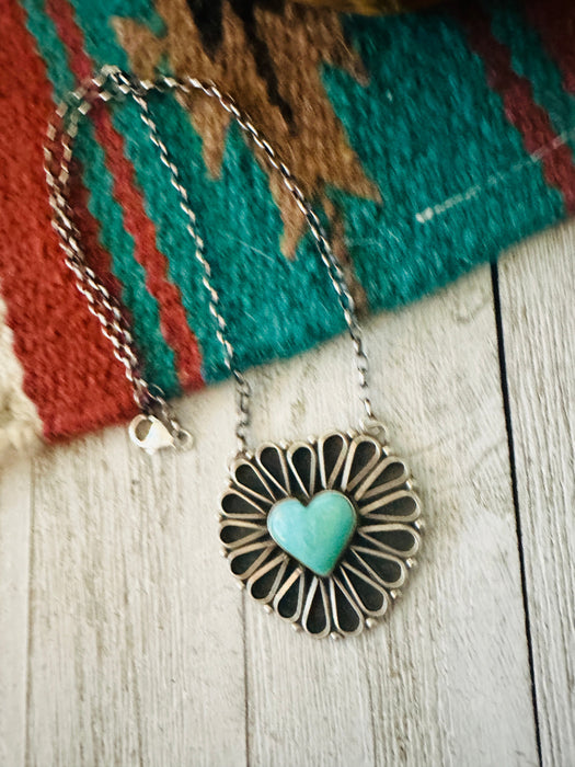 Navajo Sterling Silver & Turquoise Heart Necklace