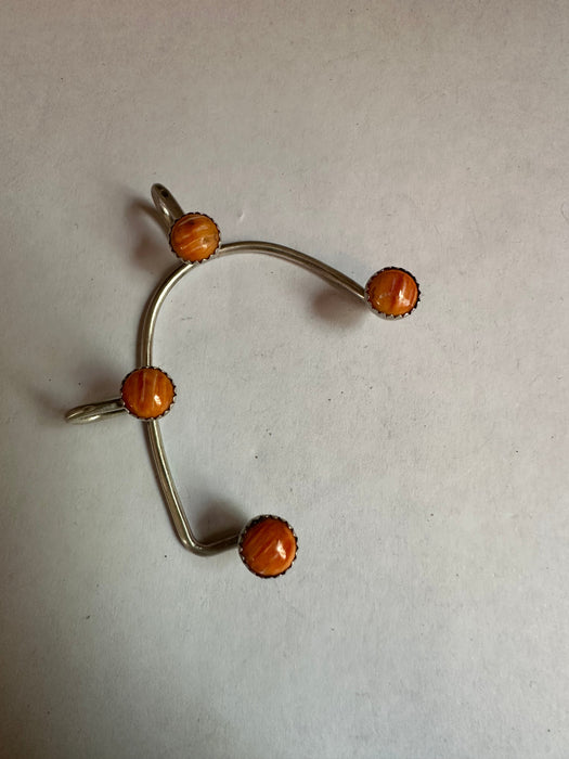 Navajo Sterling Silver & Orange Spiny Floating Stone Ear Cuff Signed Emer Thompson