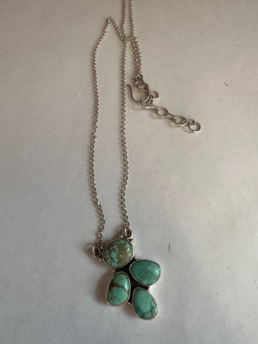 Beautiful Handmade Sterling Silver & Turquoise 4 Stone Necklace