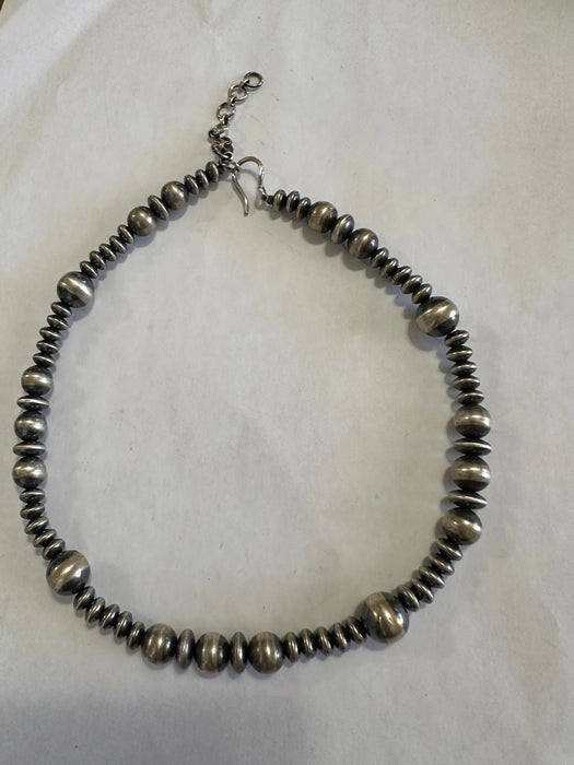 Sterling Silver Navajo Pearl Style Beaded Graduated Necklace w/ 2 inch extender
