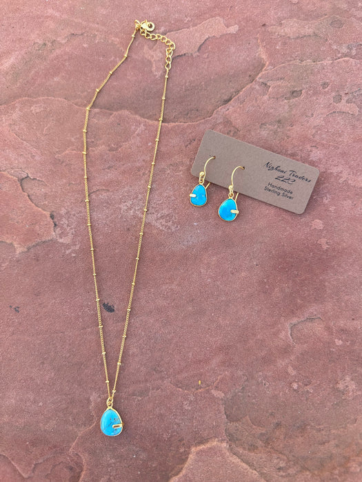 “The Golden Collection” GOLD COAST Handmade Natural Turquoise Single Stone 14k Gold Plated Necklace